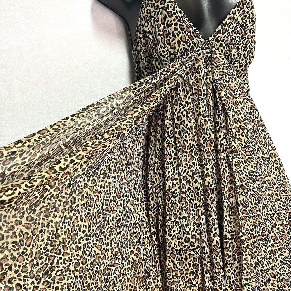 Torn By Ronny Kobo 100% Silk Leopard Print Maxi Dress Handkerchief Hem Flowy Y2K